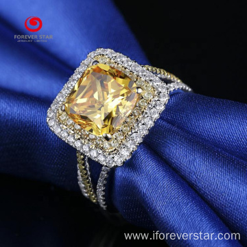 14K White Gold Cushion Yellow Diamond Moissanite Ring